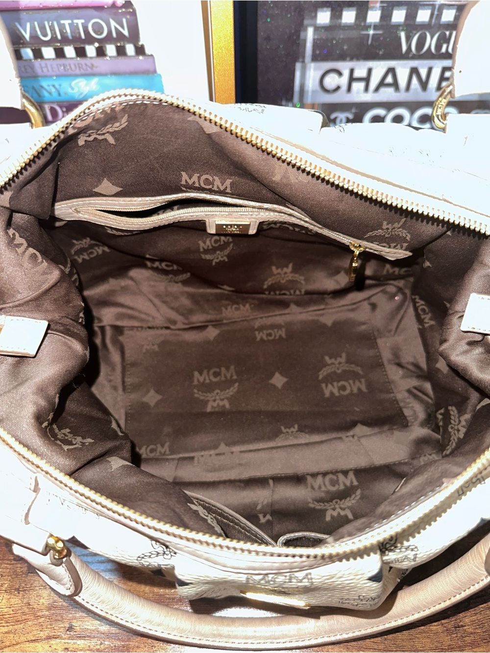 MCM Pink Logo Visetos Dome Satchel with Gold Plaque - Picture 9 of 16